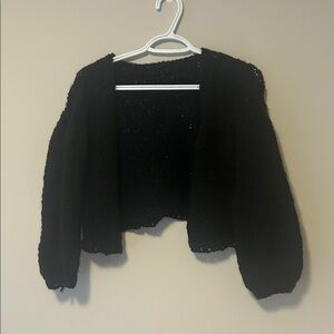 Handmade Wool Black Cropped Women's Sweater